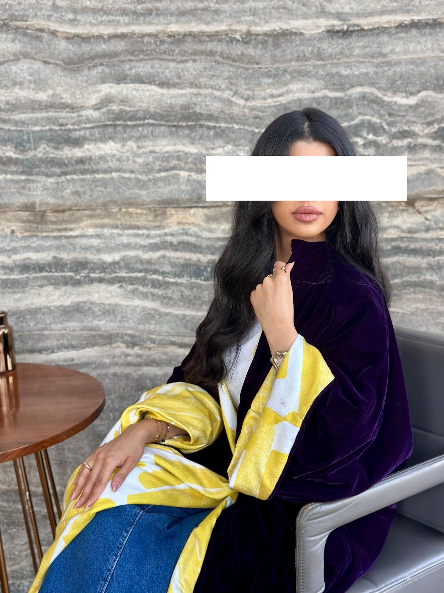 Velvet Winter Bisht- Violet x Yellow