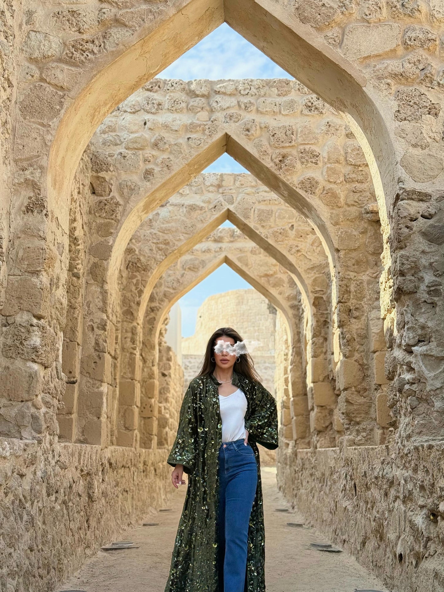 Velvet Bisht -Olive x Embellishments