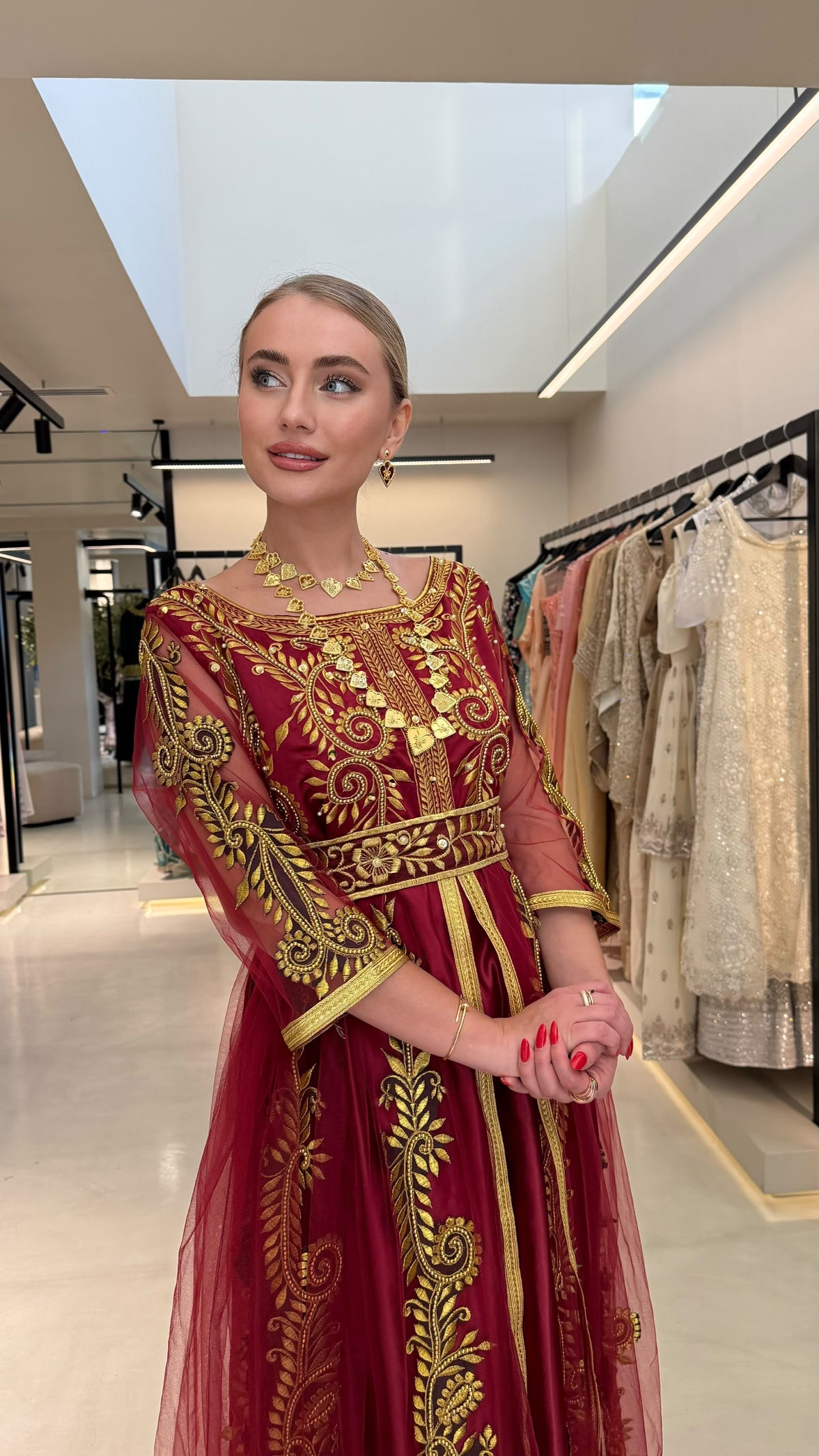 Nashel Jelwa Bridal Dress- Maroon x Pearls