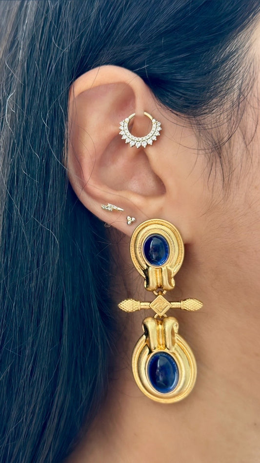 Blue x gold drop earrings