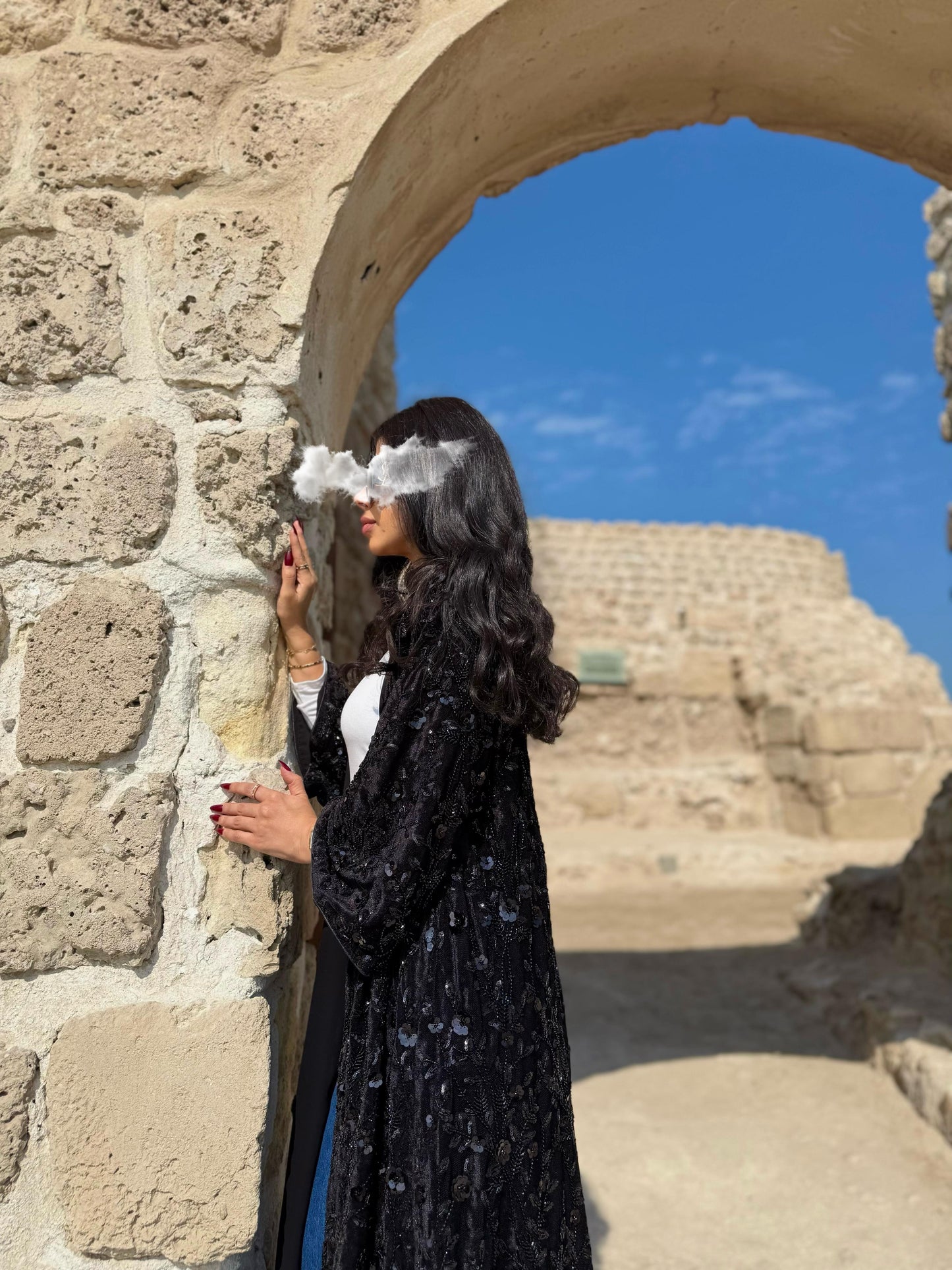 Velvet Bisht -Black  x Black Embellishments