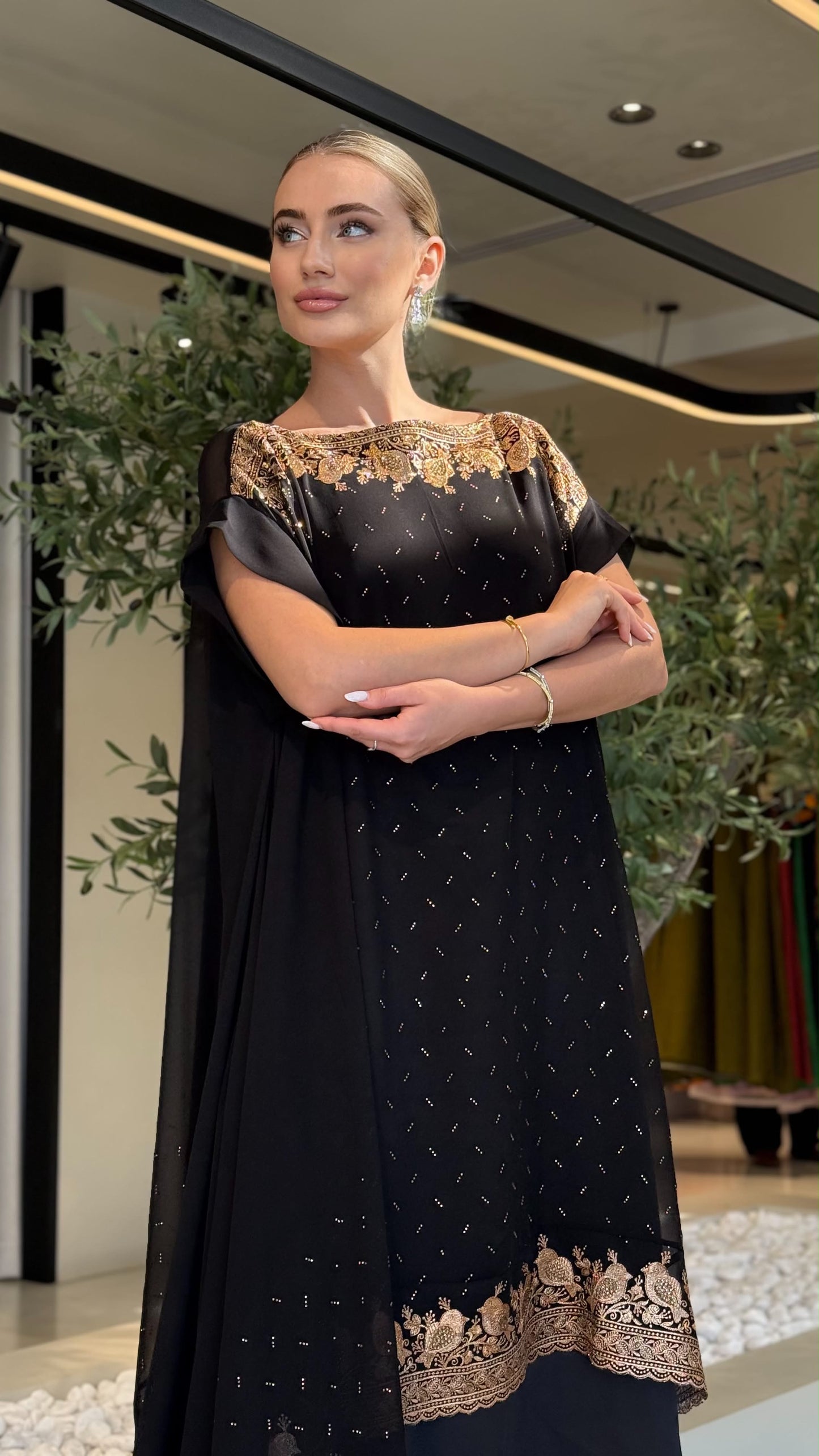 Double Layer Jelwa Kaftan-Black