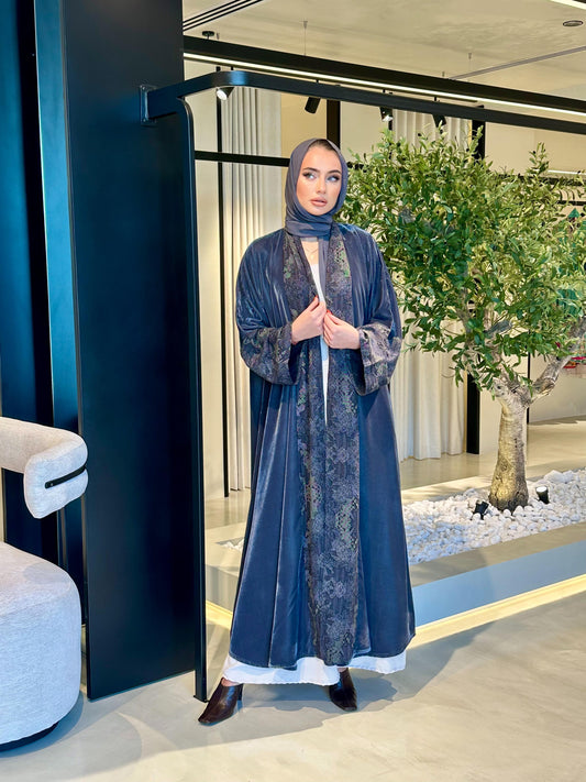 Grey Velvet Abaya