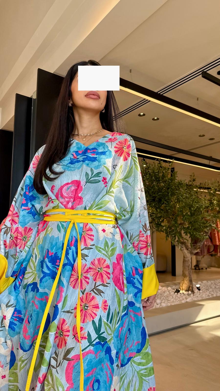 Summer floral kaftan  - Yellow Strappy Florals