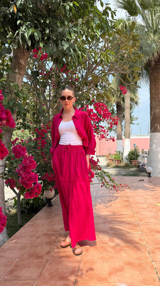 TT Summer Linen Set ( trouser/ top)-Fuschia