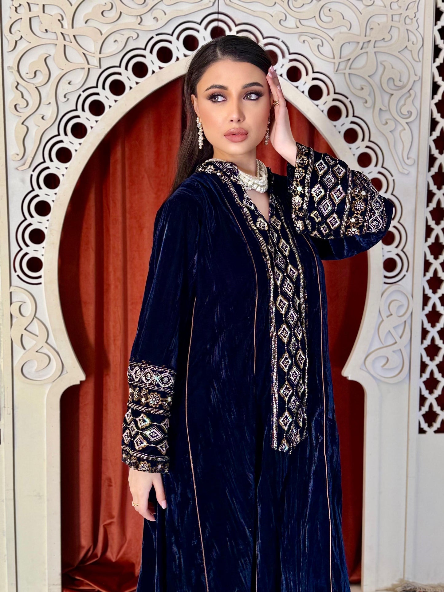 Velvet Winter Kaftan-Navy Blue