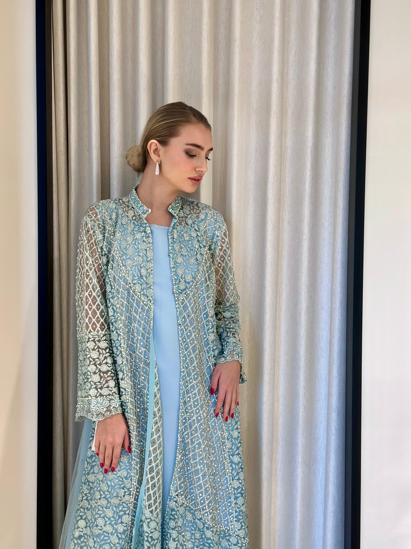 Jelwa two piece mirrors Kaftan - Sky Blue