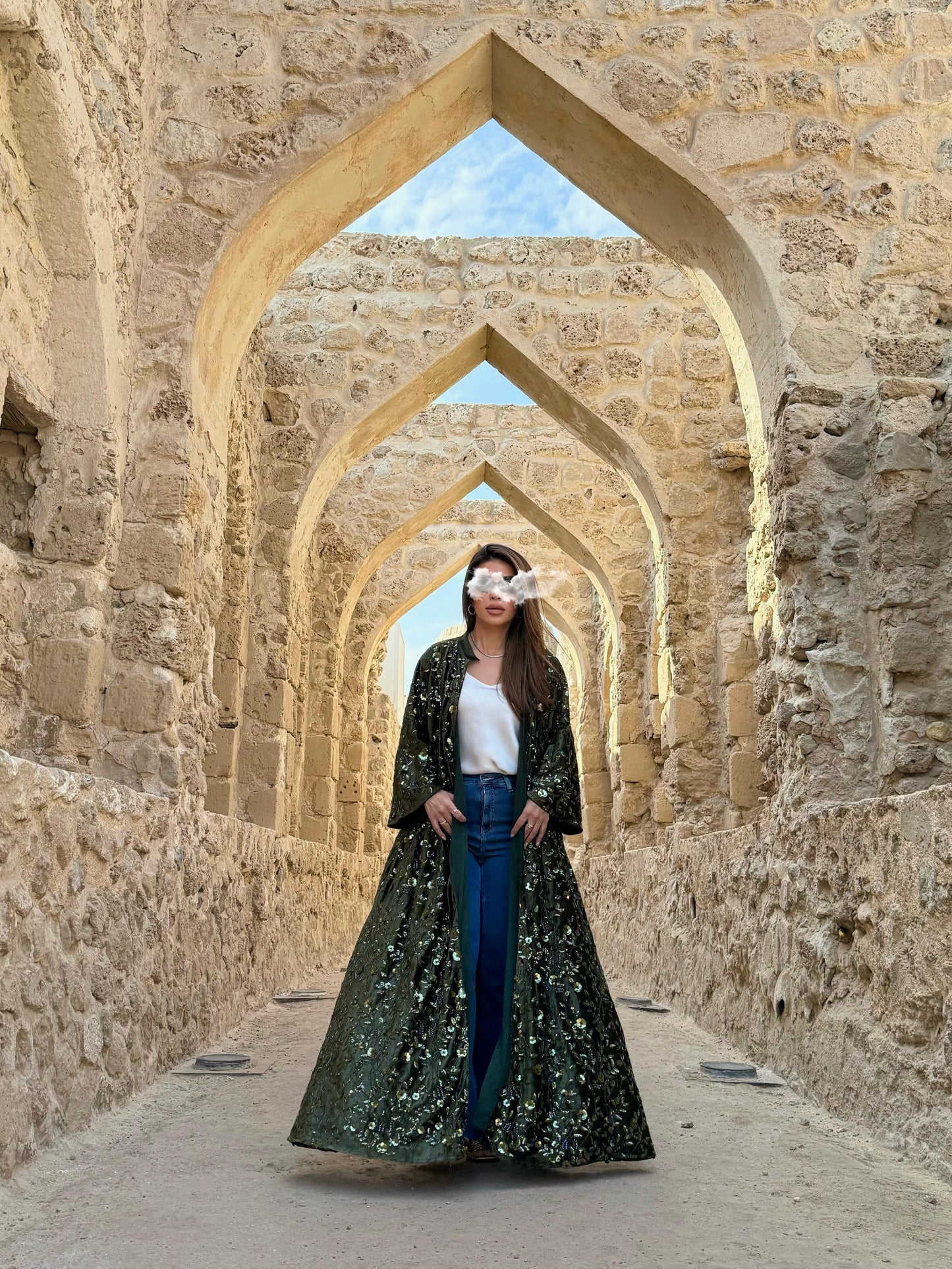 Velvet Bisht -Olive x Embellishments