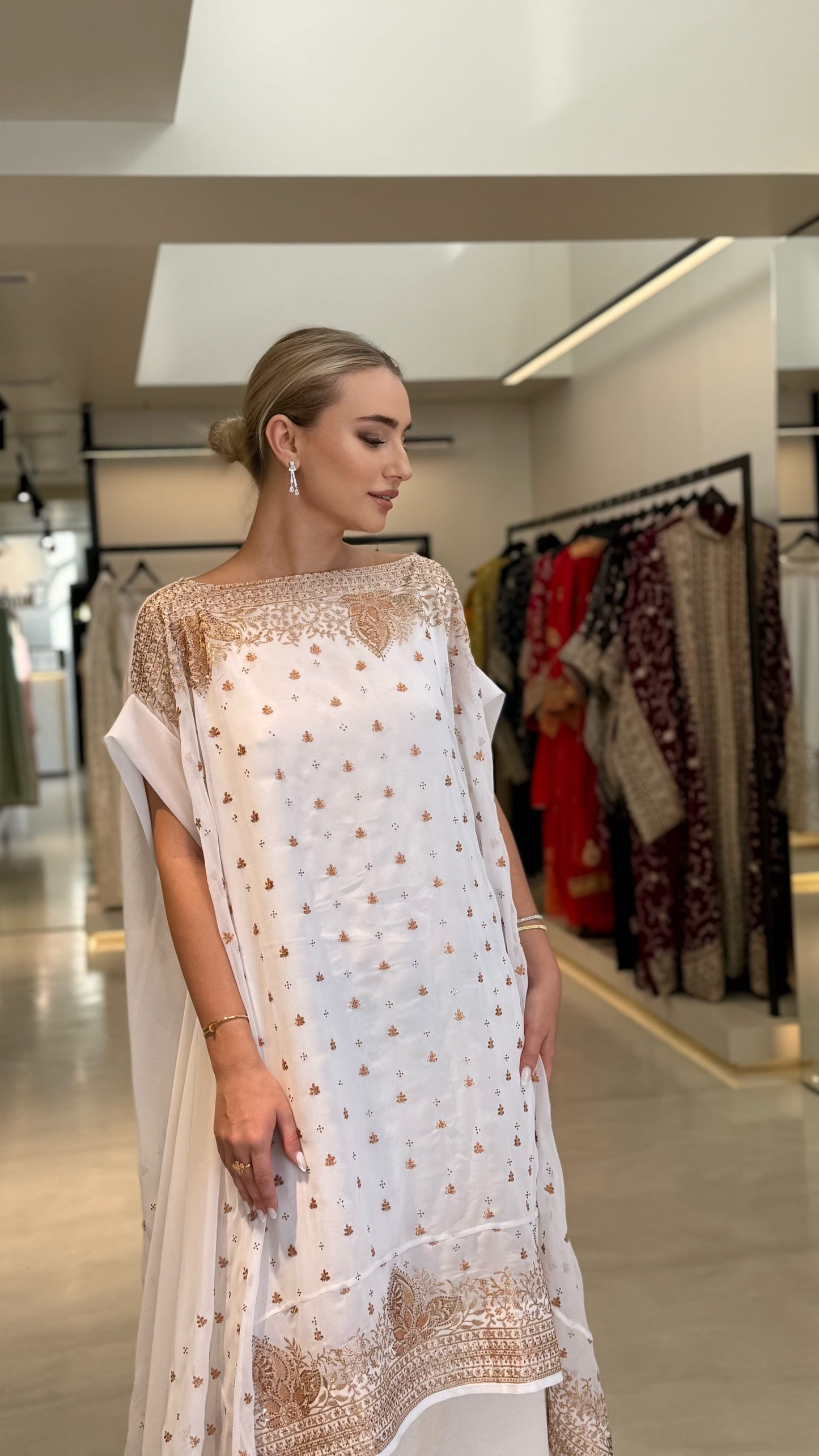 Double Layer Jelwa Kaftan-white