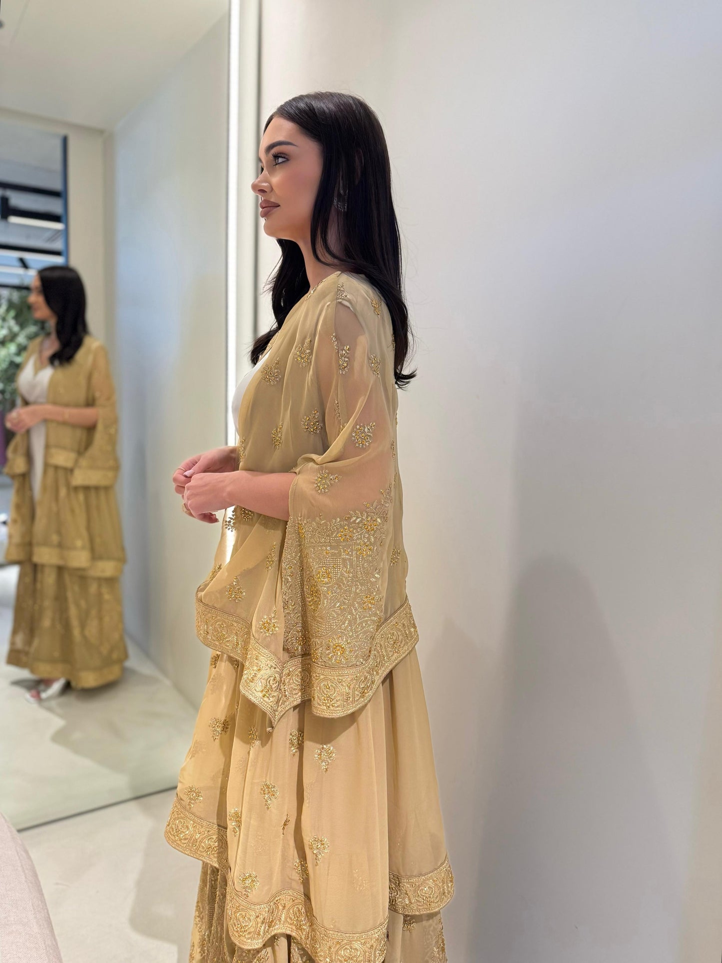 Triple Layer Cape Bisht-Beige