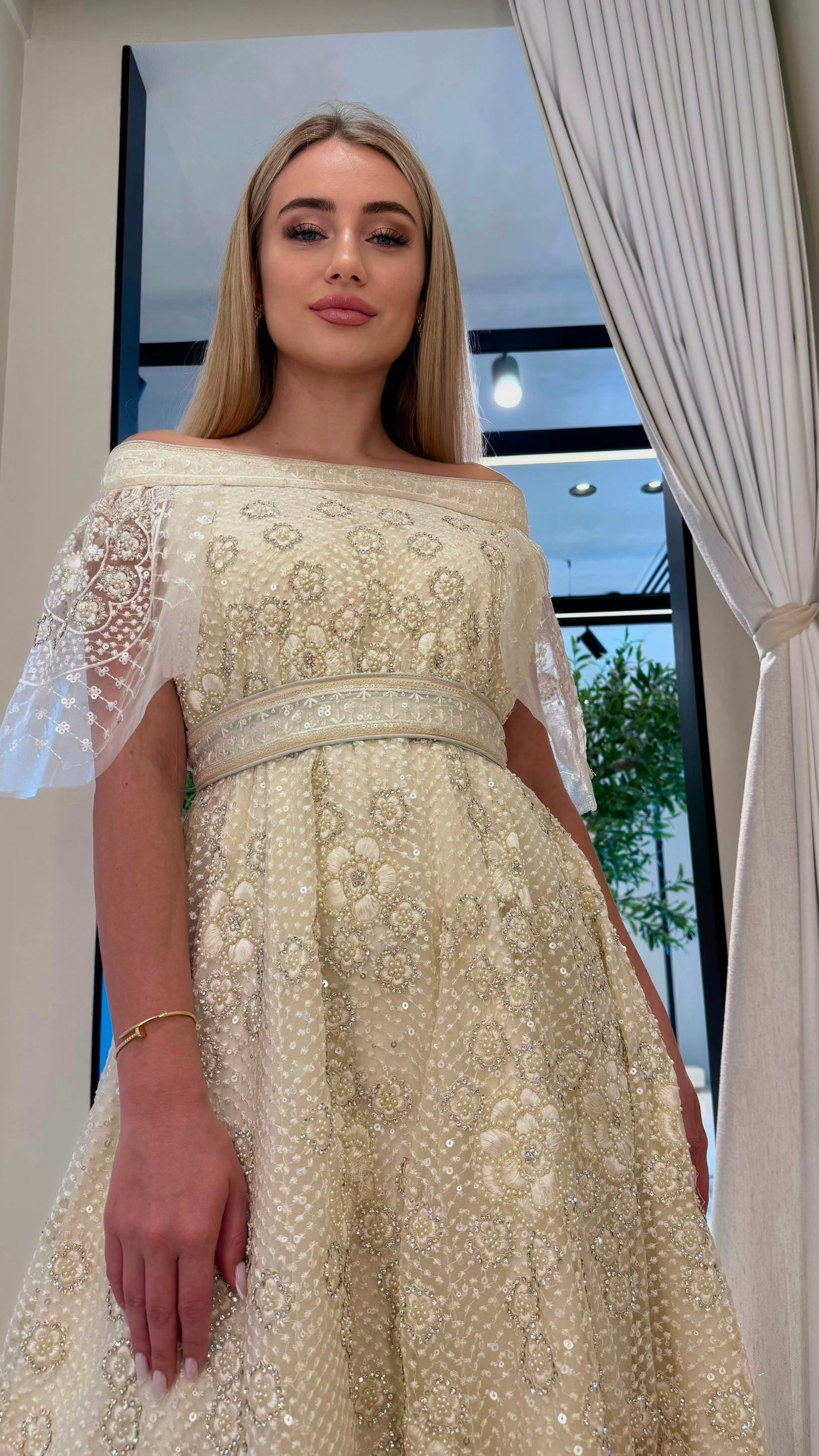 Midi fully embellished Jelwa Dress bridal- Pearl