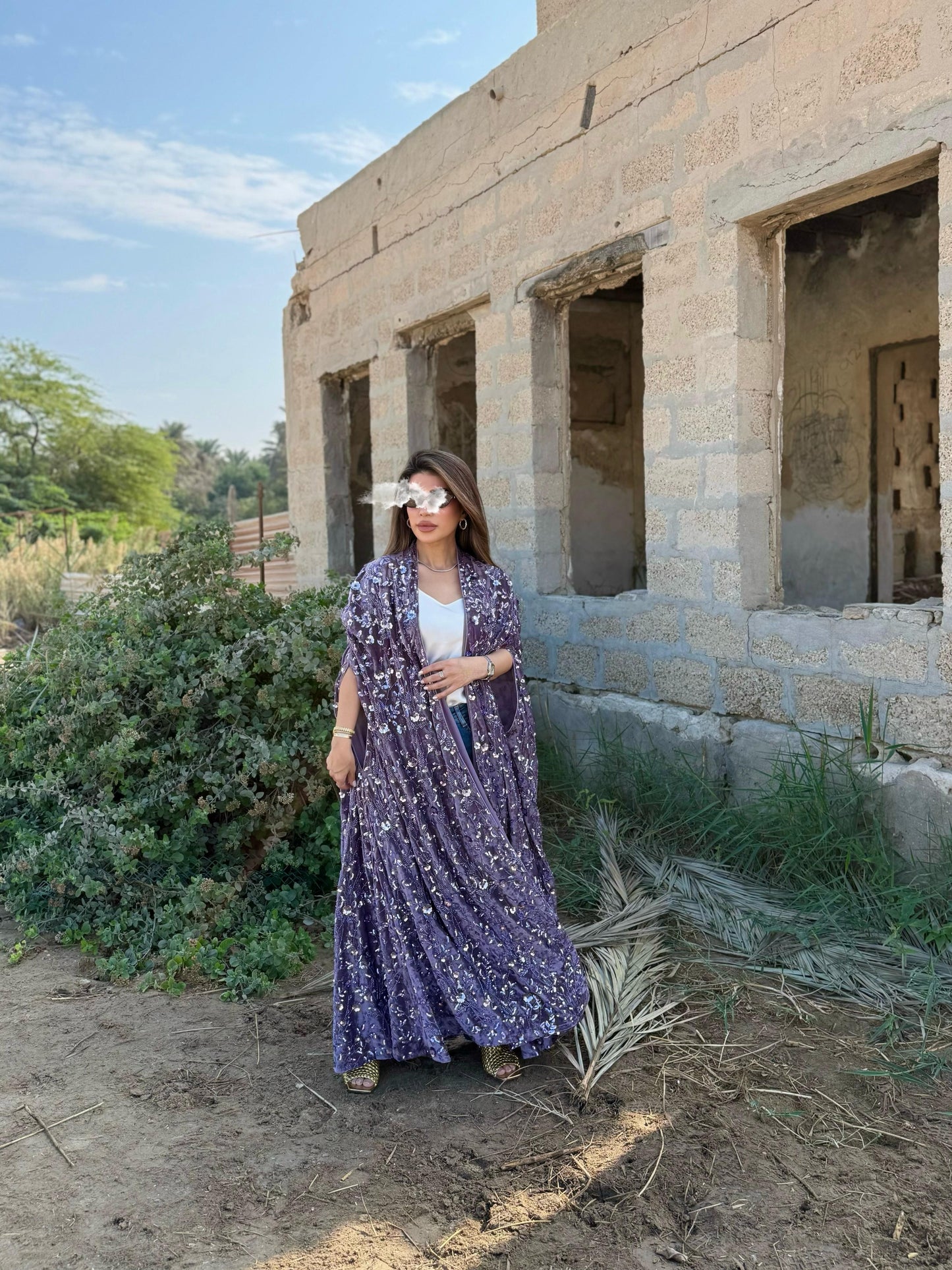 Cape Velvet Bisht-Purple x Embellishments