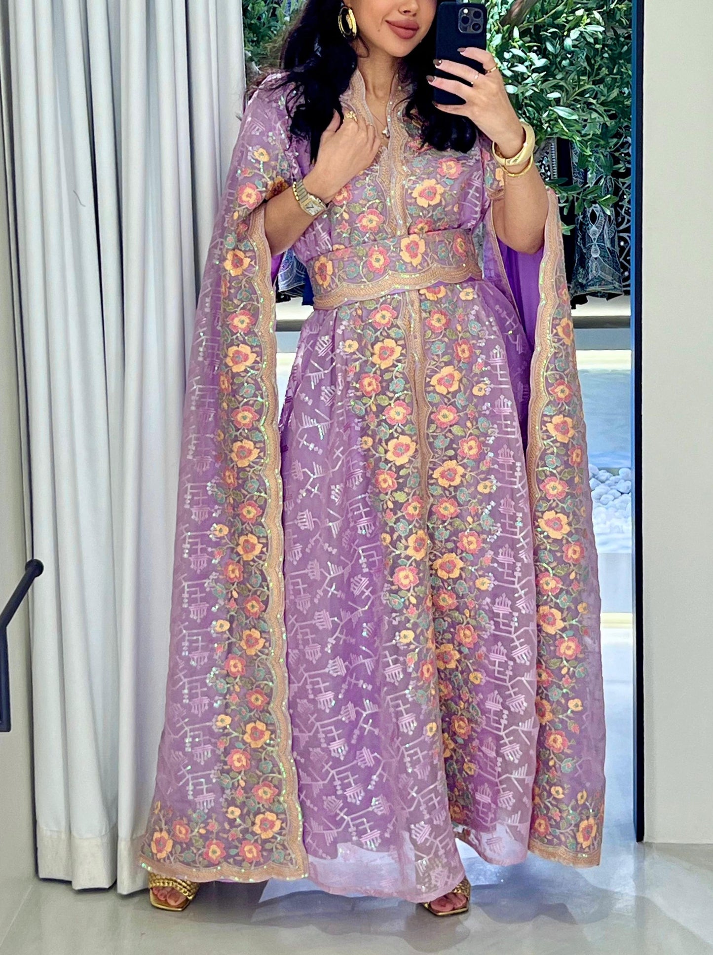 زهرة Cape sleeves Jelwa kaftan -purple