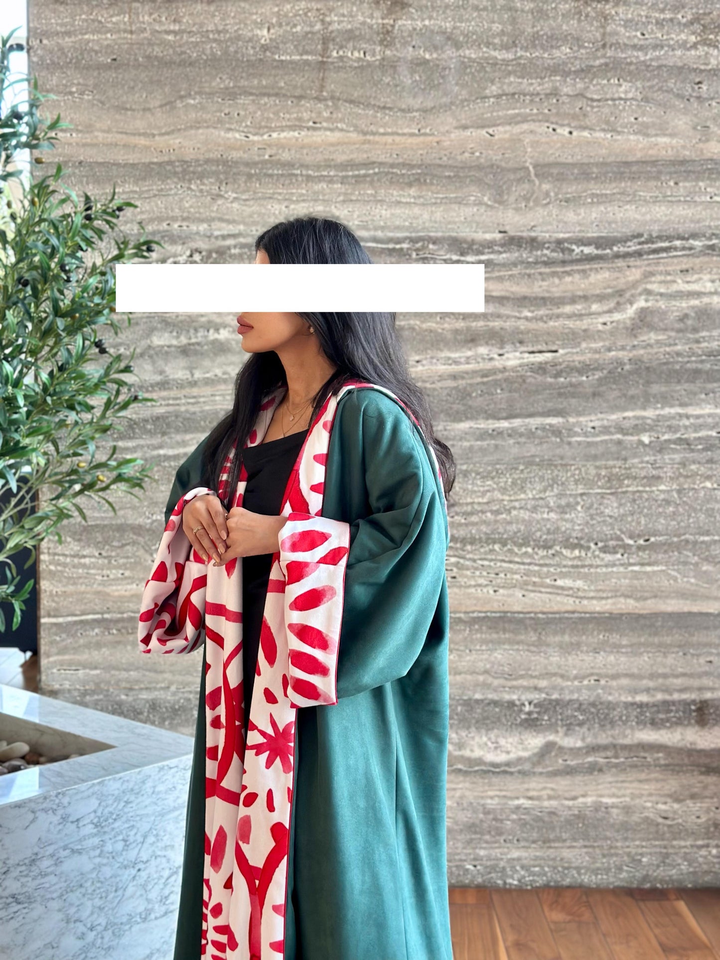 Velvet Winter Hoodie Bisht- Emerald x Red