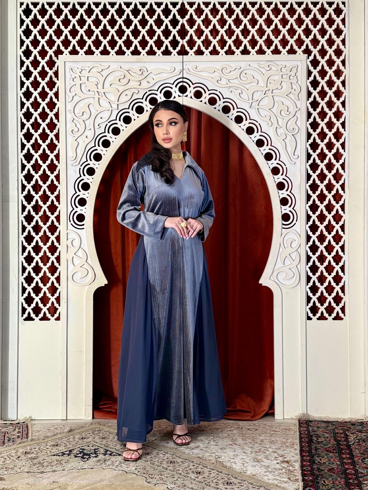 Velvet Casual Kaftan - Blue