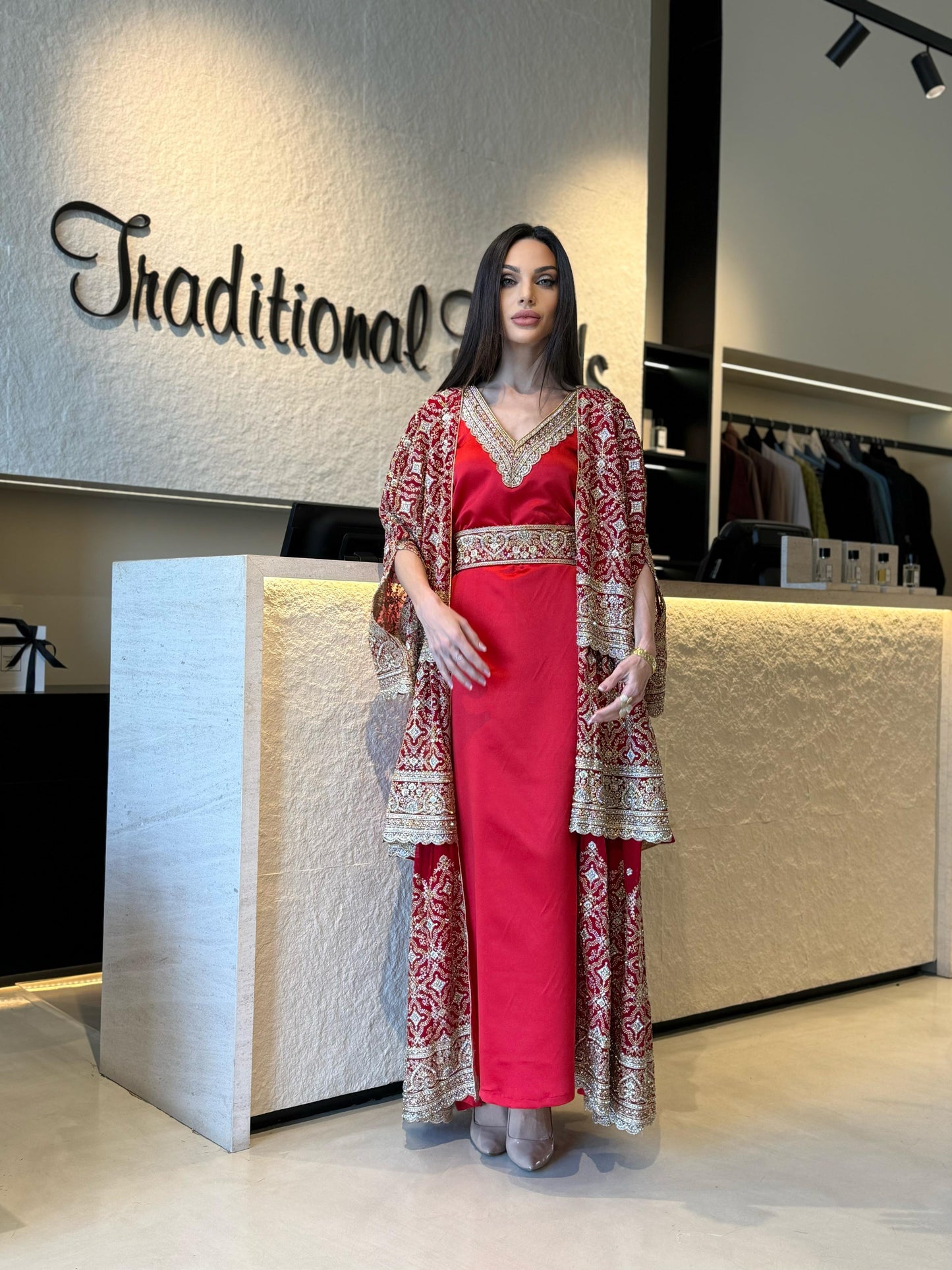 Triple layer Jelwa cape Bisht-Red