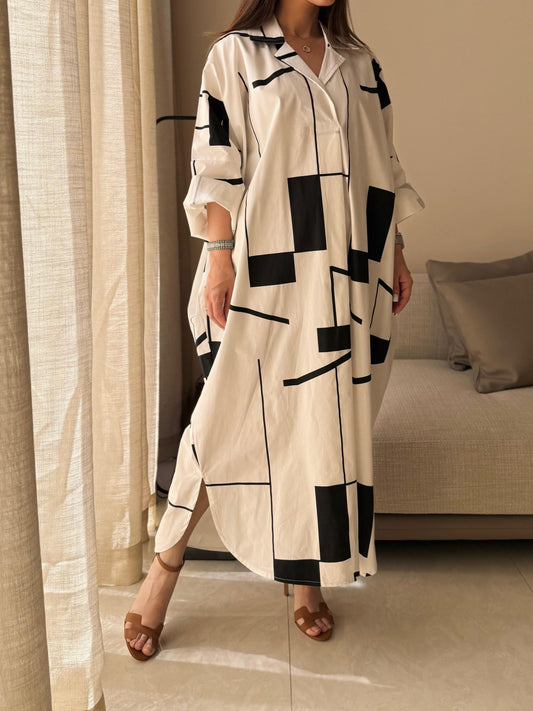 Oversized Geometric Kaftan - Black x white