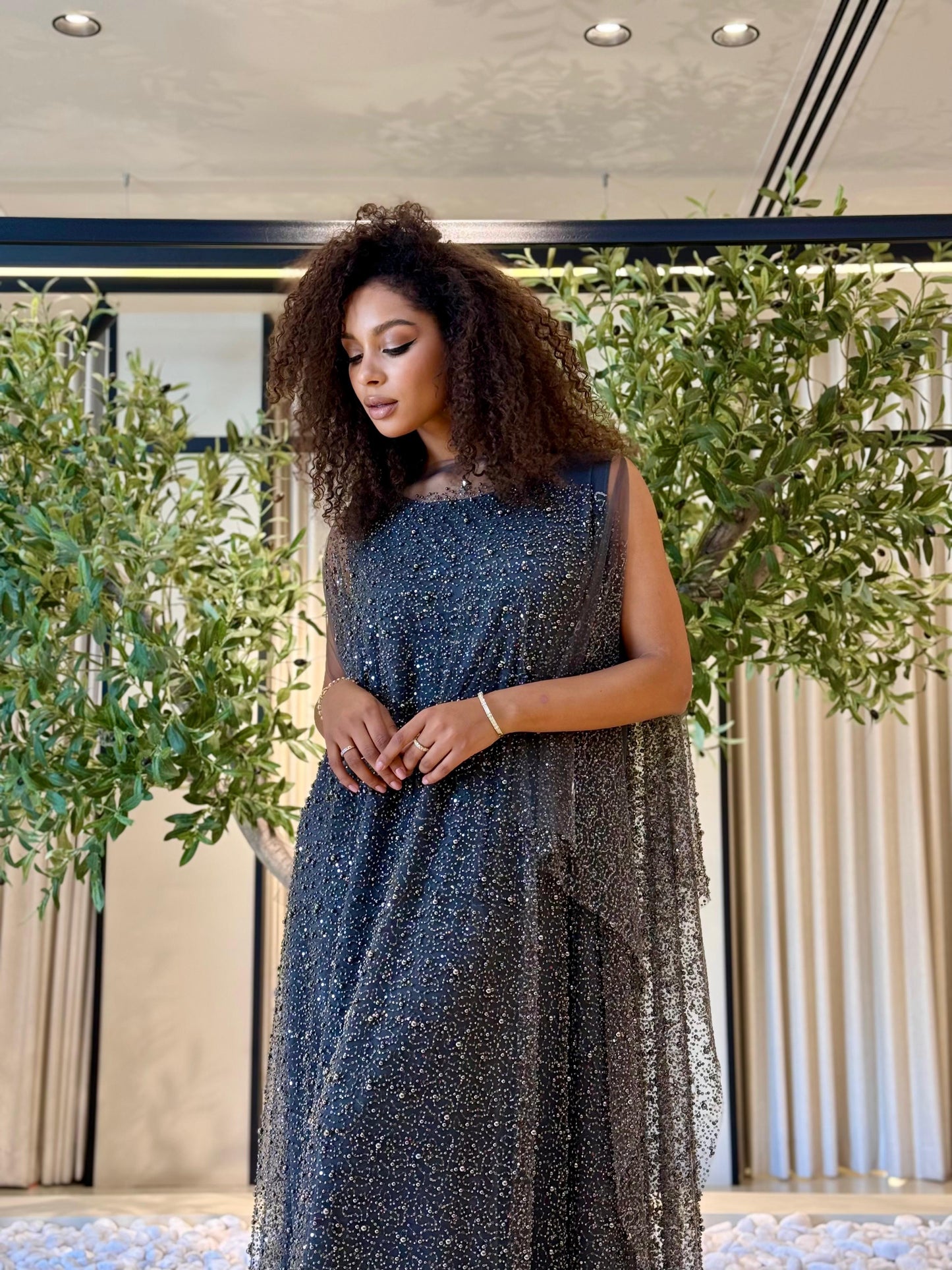 Jelwa Pearls Poncho- Charcoal