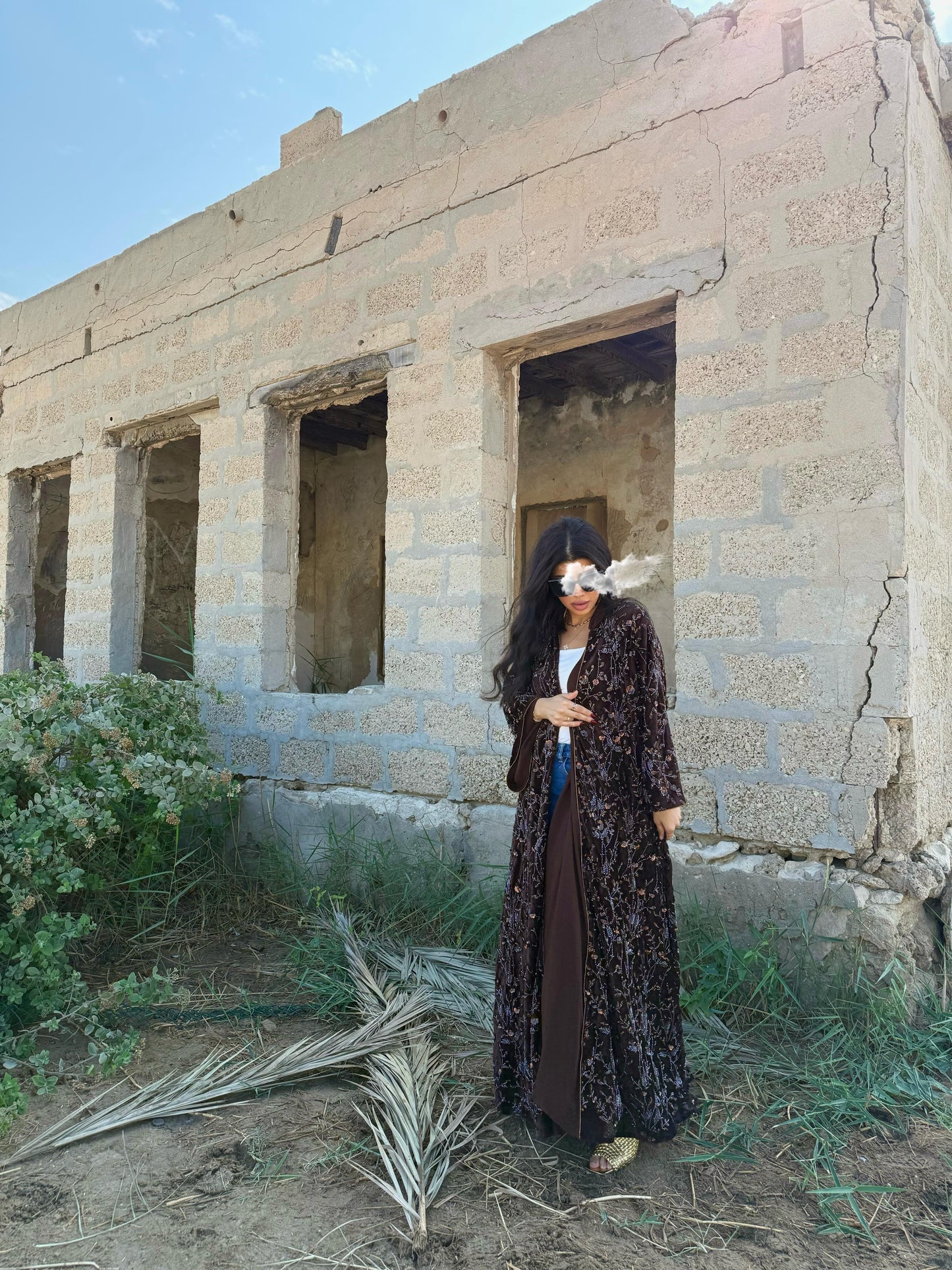 Velvet Bisht -Brown x Embellishments