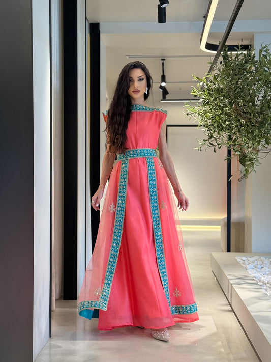 Jelwa tulle Dress-Flashy Peach
