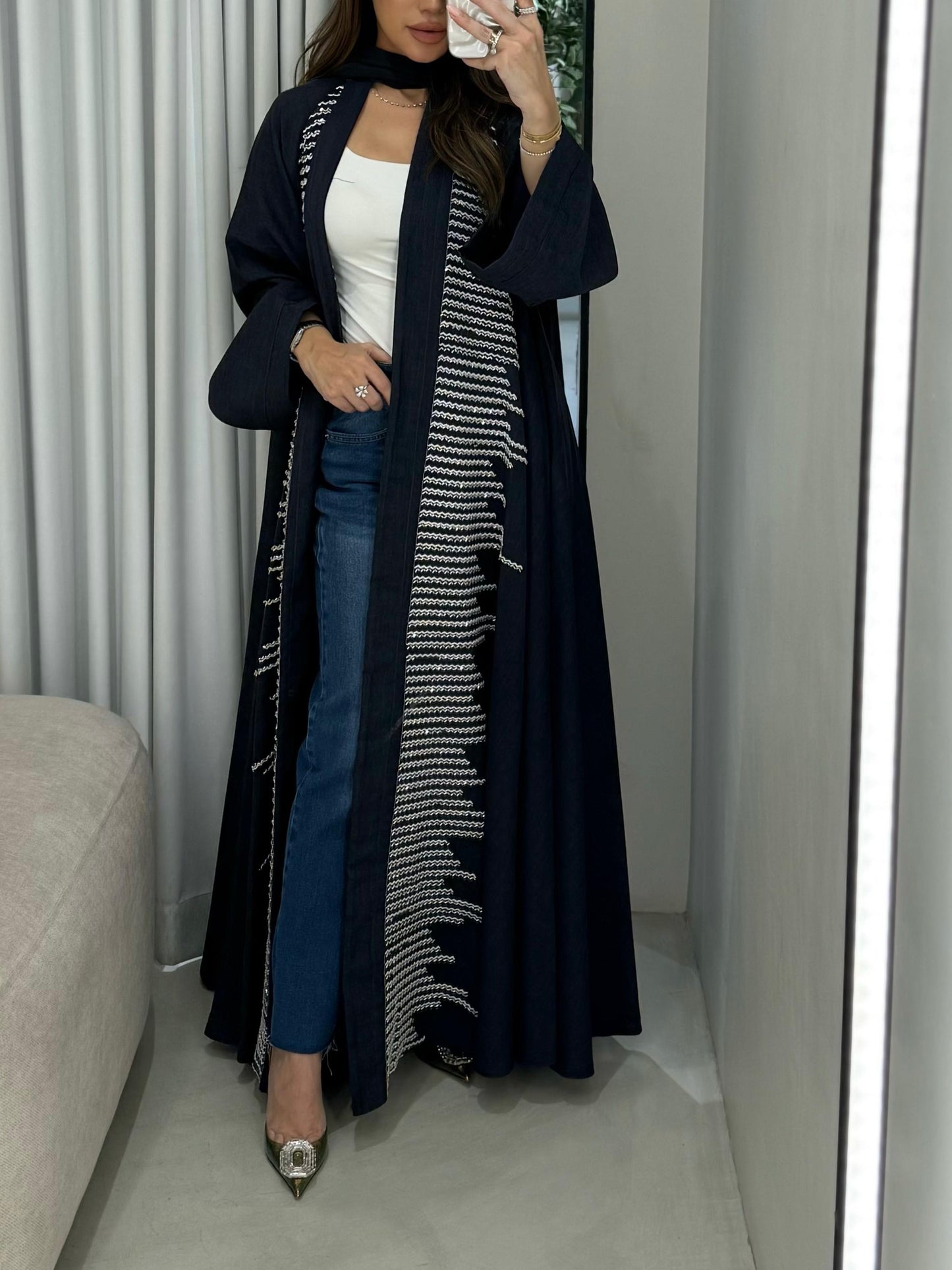 Navy Occasions Abaya- lines