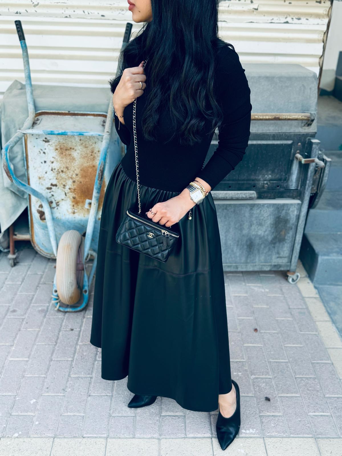 Winter Dress - Midi Leather x Black