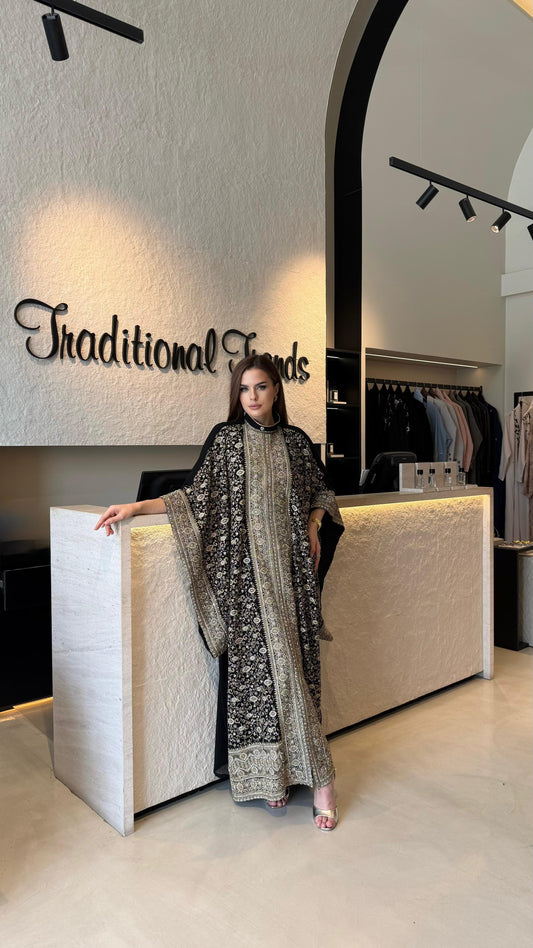 Jelwa wide sleeves Kaftan - Black x crystals