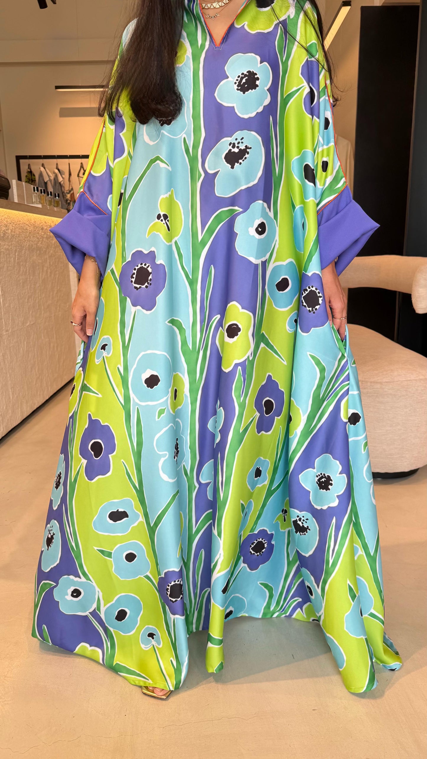 Summer floral kaftan  - Purple x Blue florals