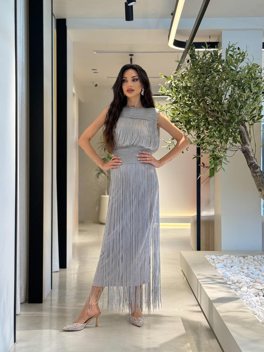 Fringe straight Dress-grey