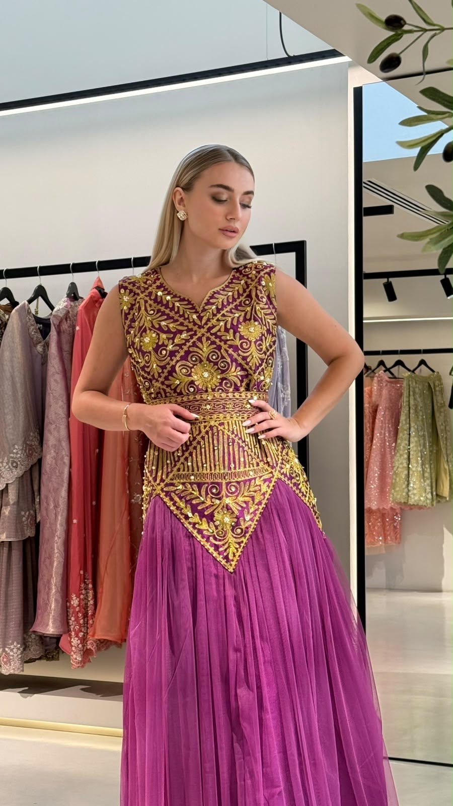 Nashel Jelwa Geometrical Dress X Tulle-Mauve