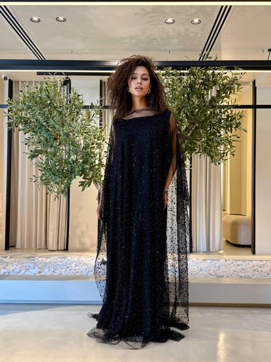 Jelwa Pearls Poncho- Onyx Black