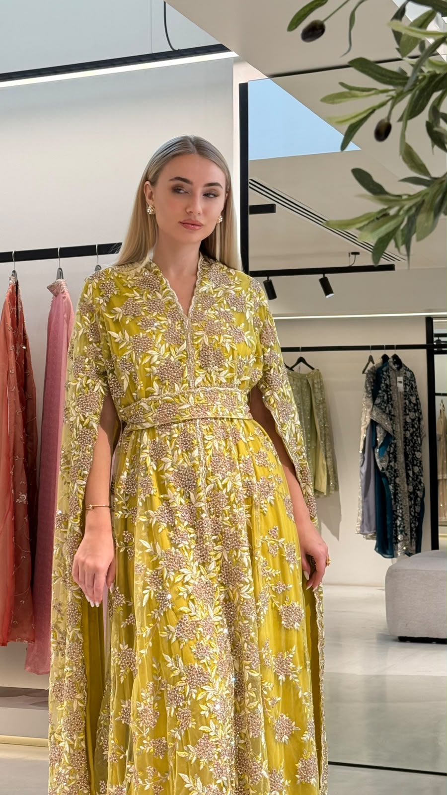 Cape Long sleeves Jelwa kaftan -Lime