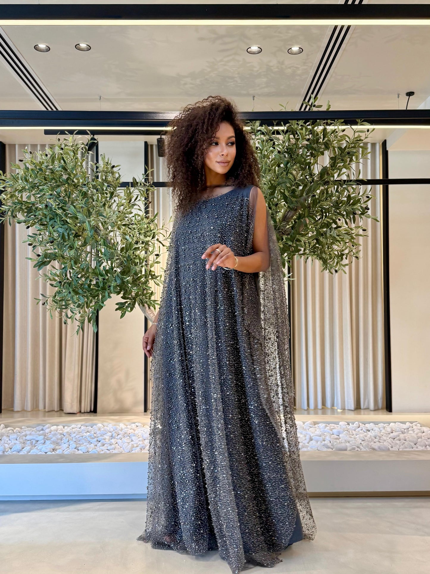 Jelwa Pearls Poncho- Charcoal