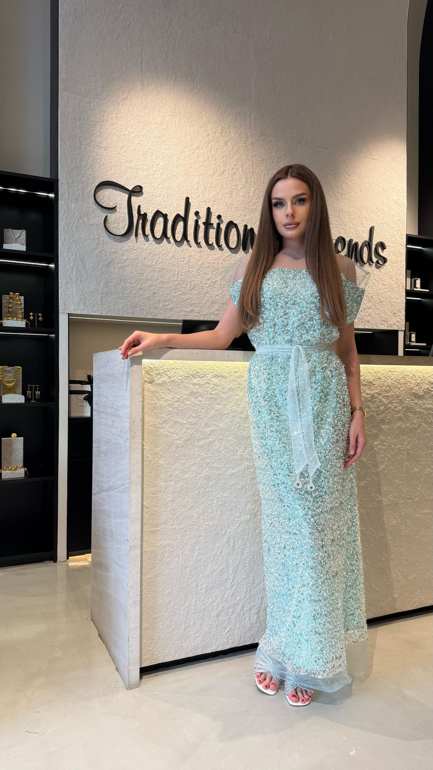 Straight Cut jelwa Kaftan -Aqua