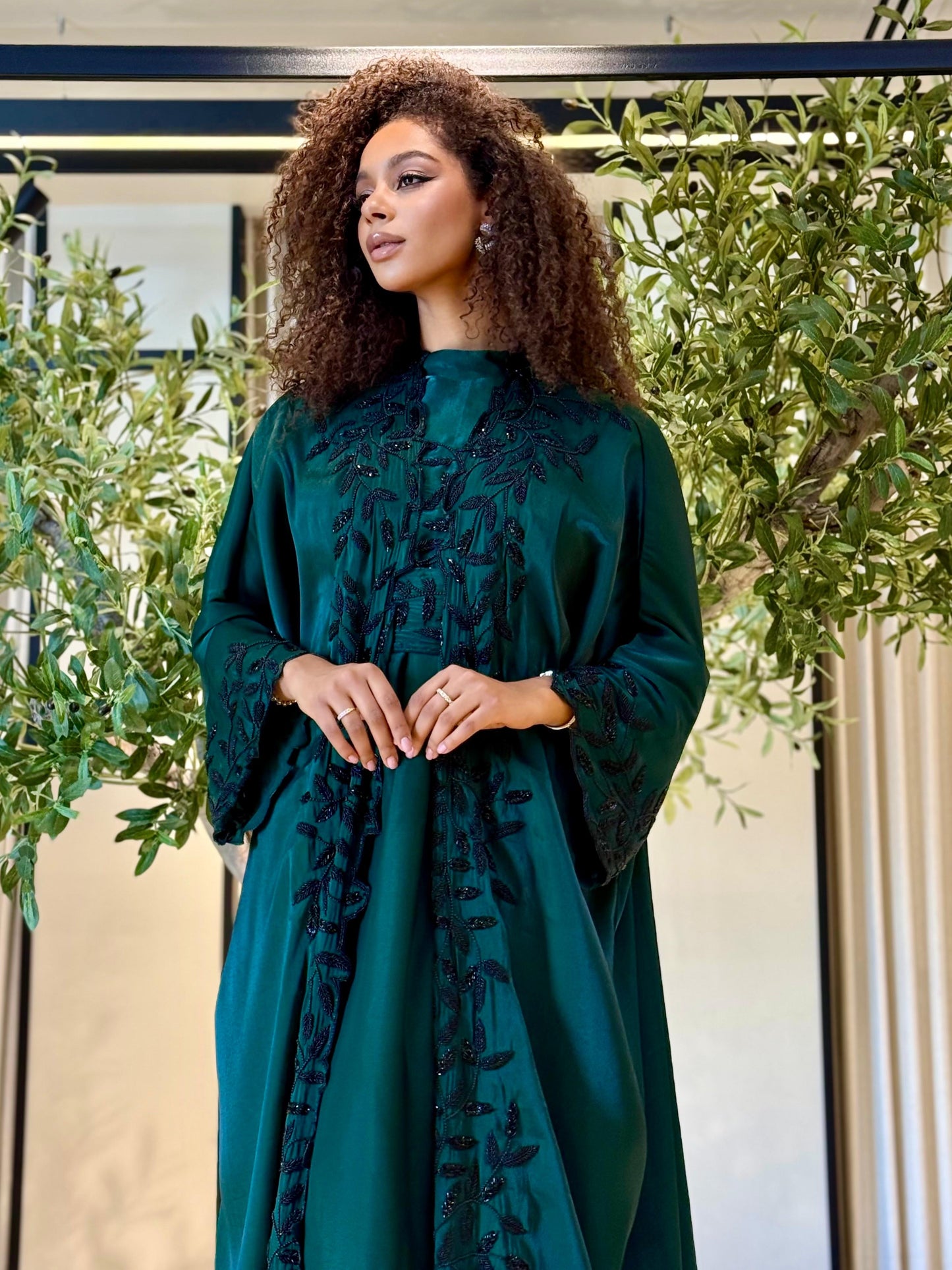 Two piece Jelwa Bisht Set - Dark Green x Black embellishment