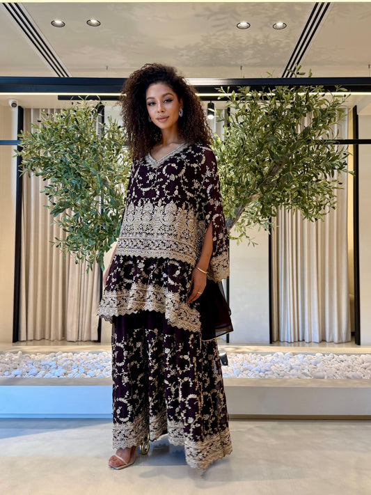 Triple layer Jelwa cape - Dark brown