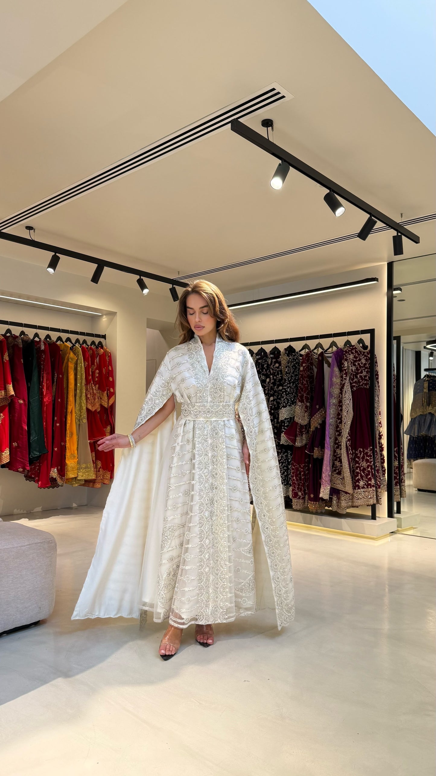 Long Cape sleeves Jelwa Kaftan -Pure White