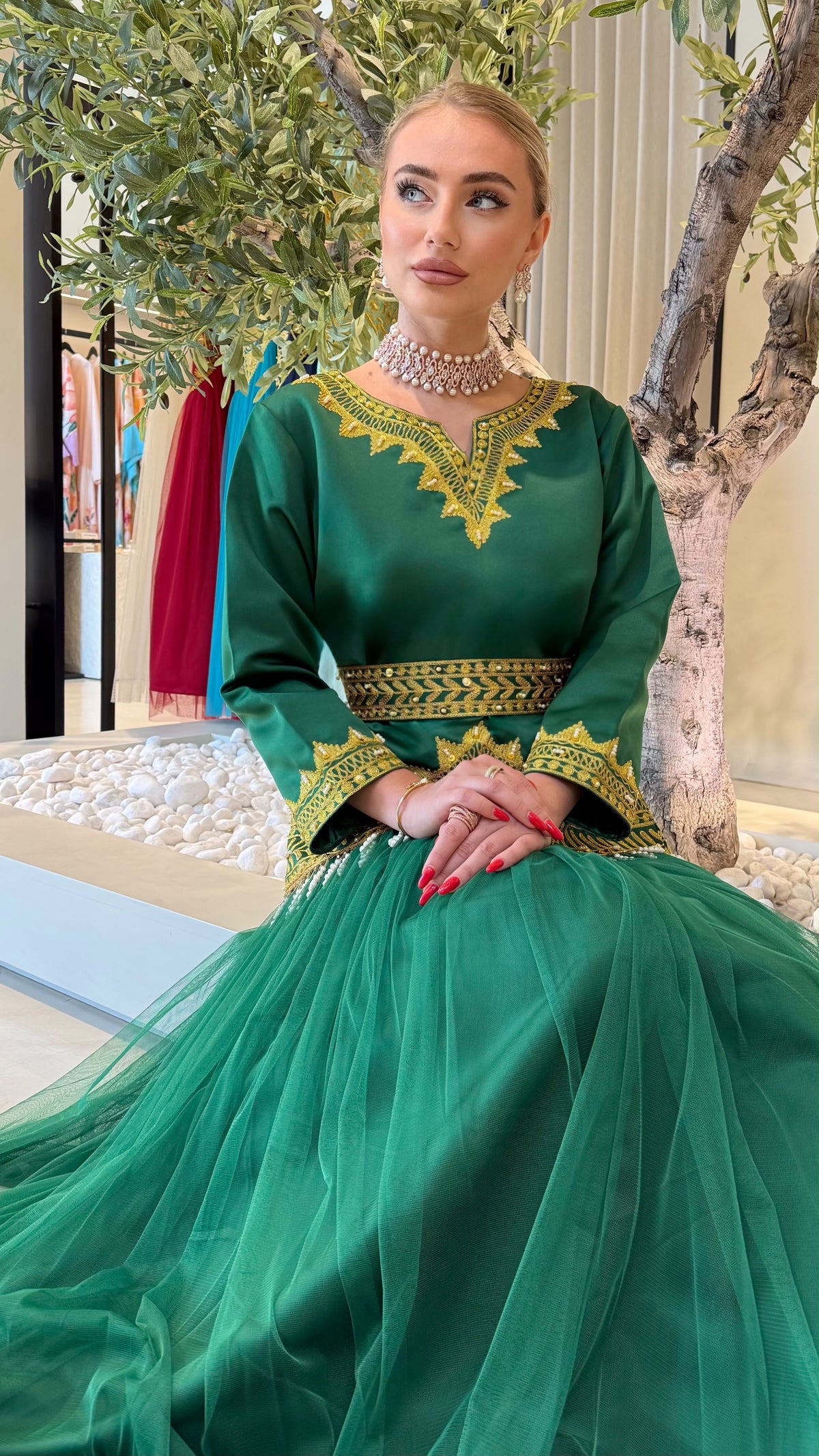 Nashel Jelwa Dress X Tulle x Pearls -Forest Green