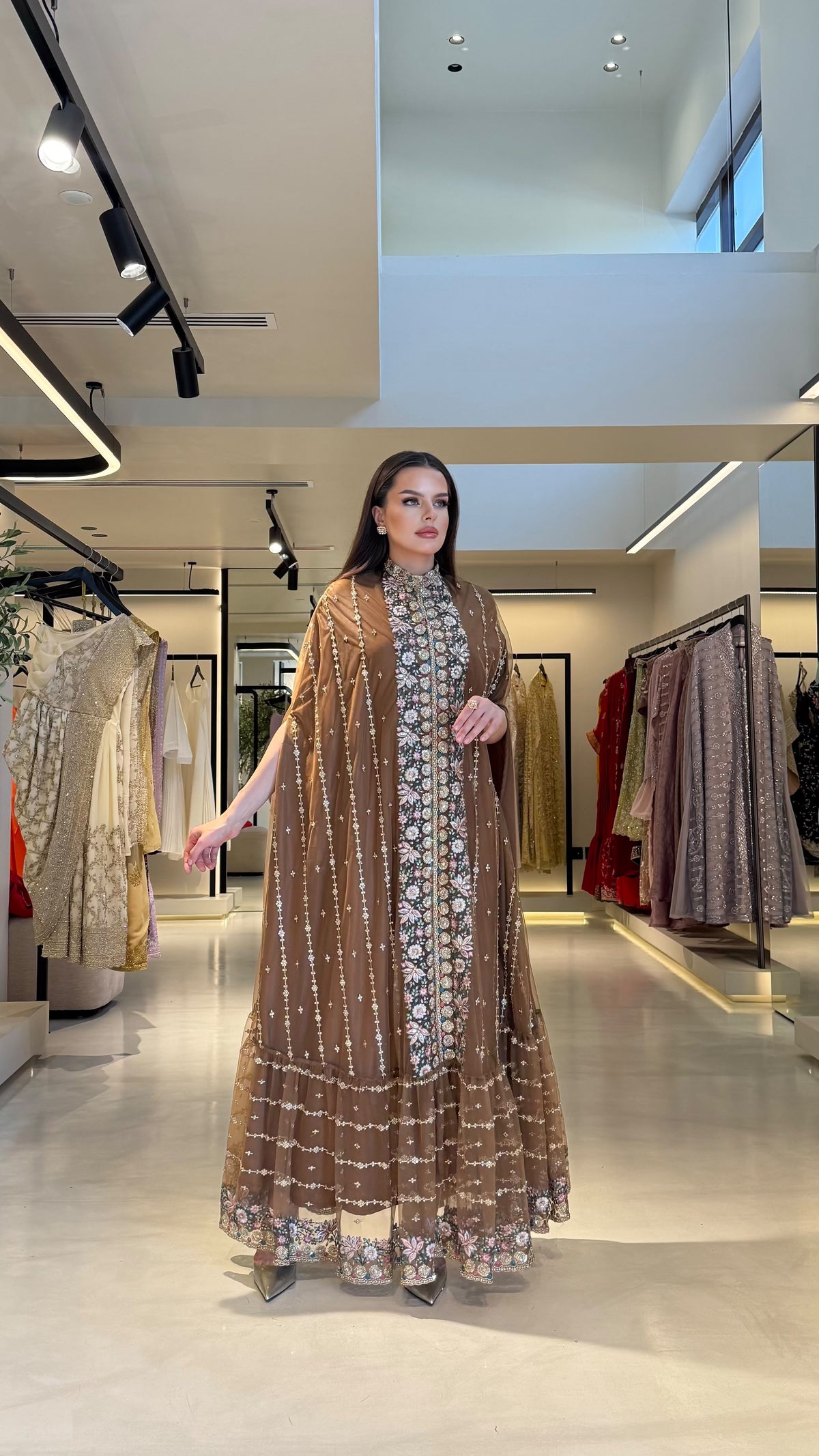 Ruffles Cape Jelwa kaftan -Mocha