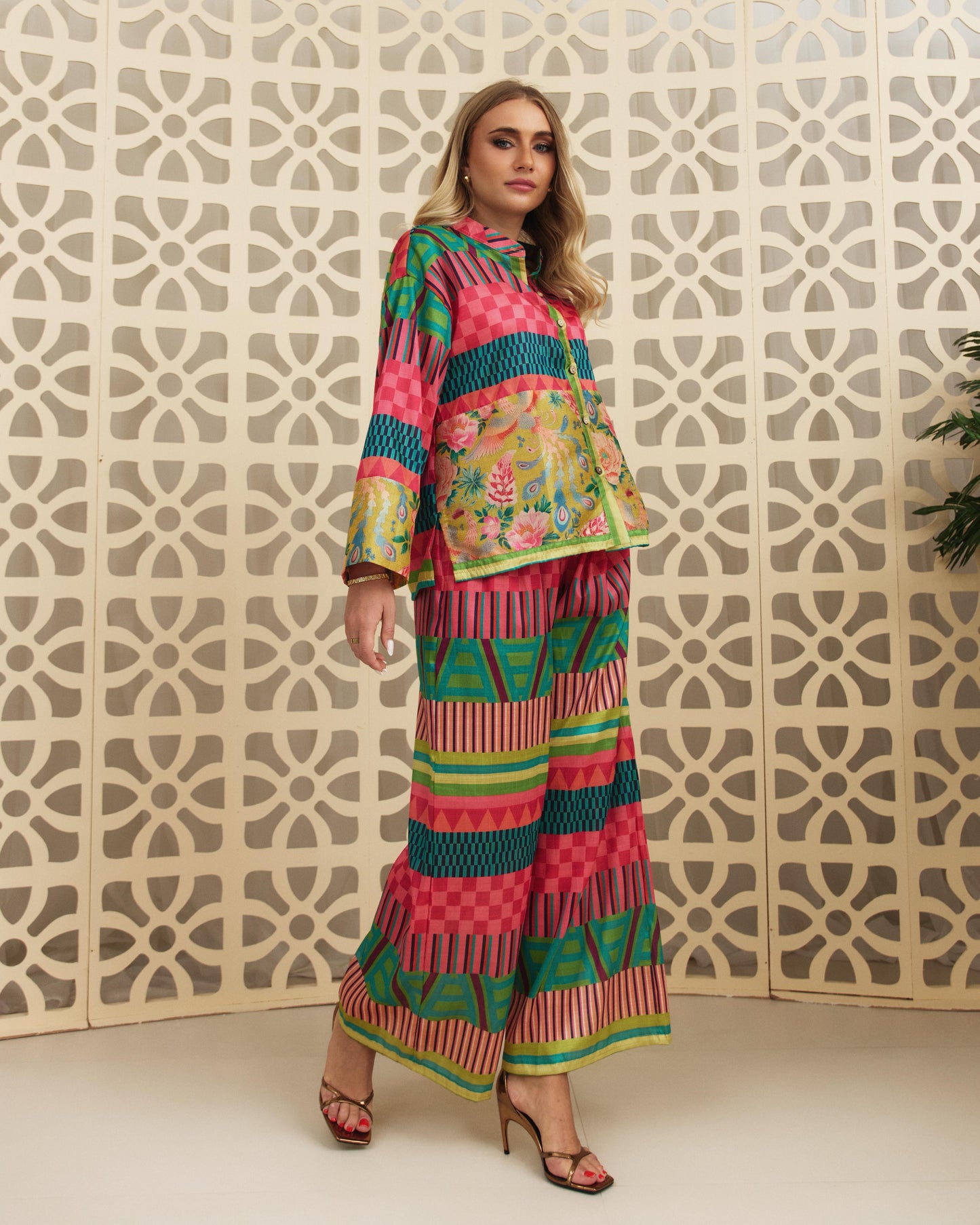 Tribal Printed Organza Co-ord - Long sleeves