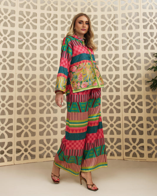 Tribal Printed Organza Co-ord - Long sleeves