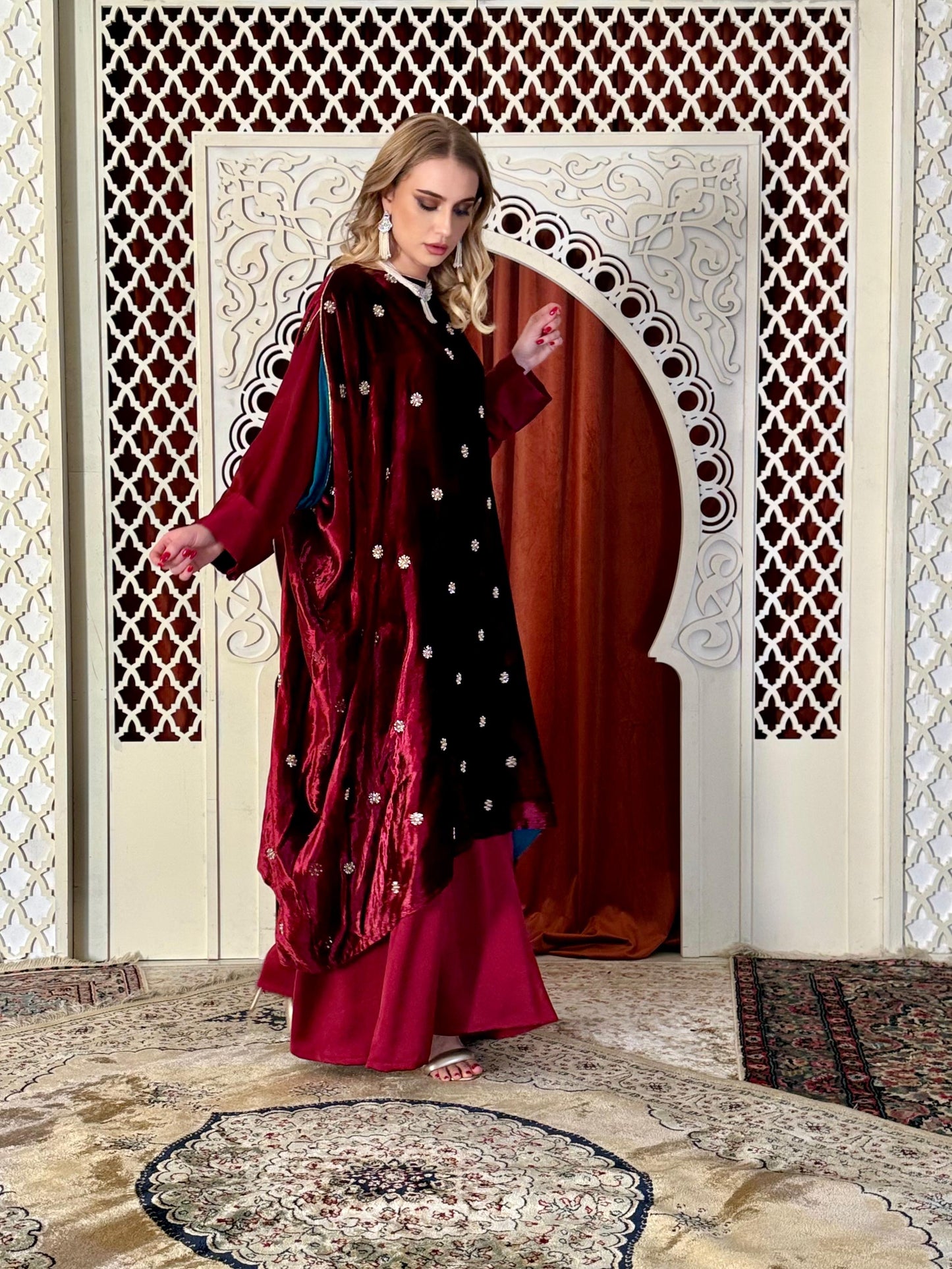 Velvet Draped double layer Kaftan