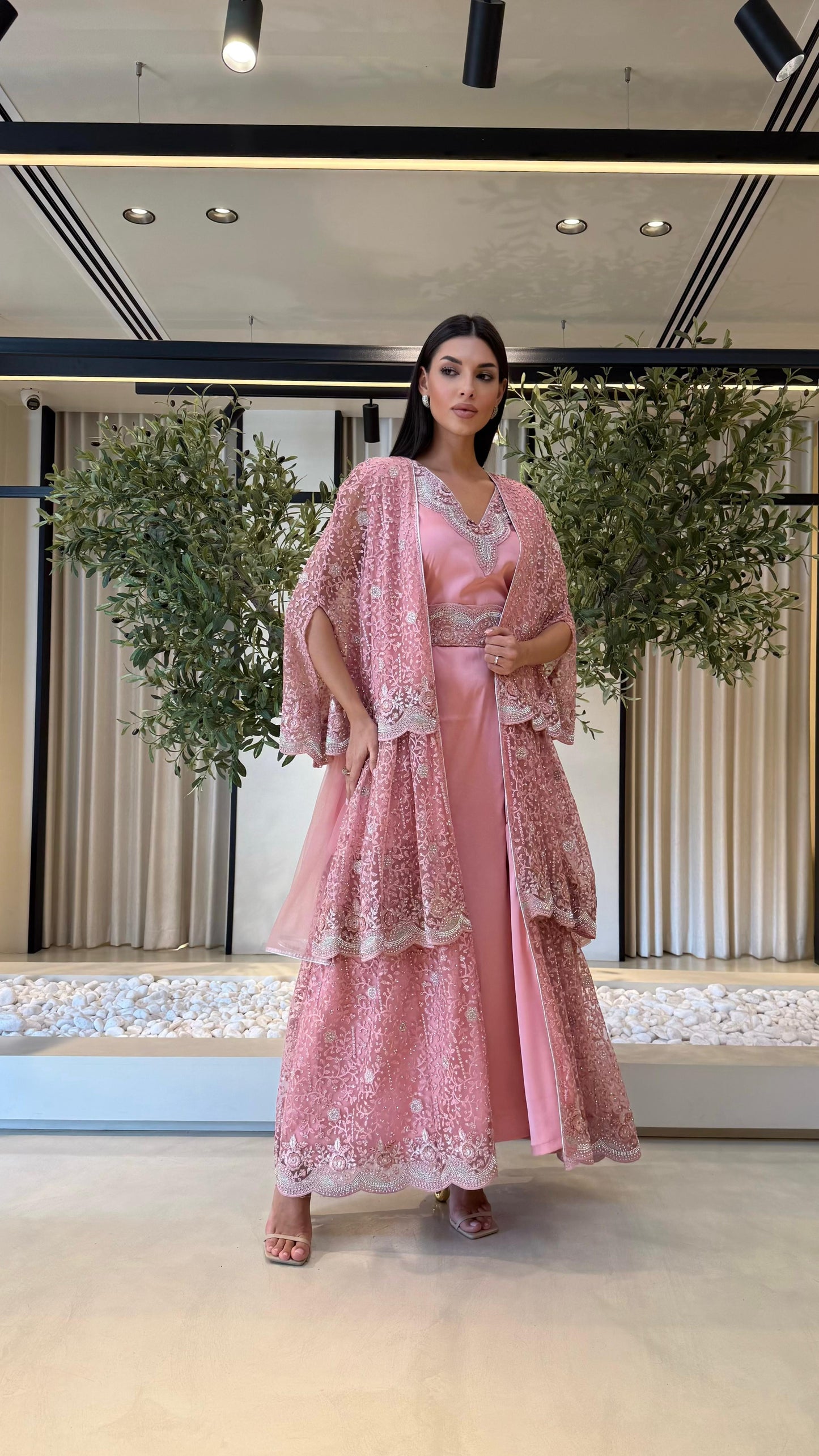 Triple Layer Cape Bisht set-Blush Pink