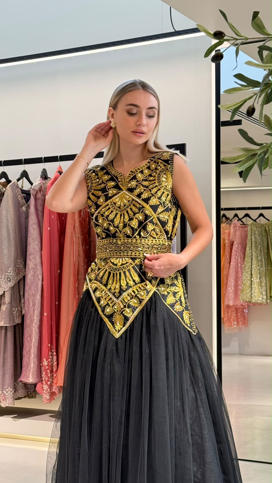 Nashel Jelwa Geometrical Dress X Tulle- Black
