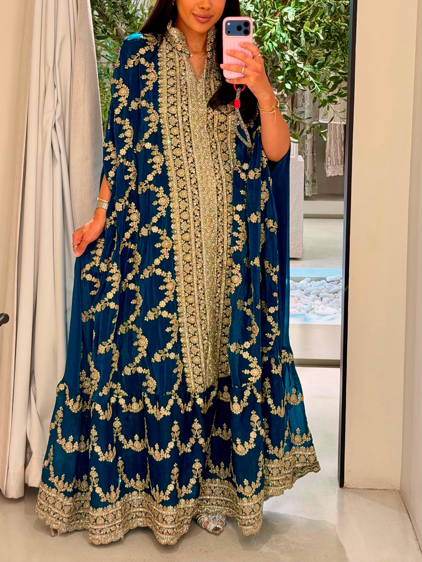 Ruffles Cape Jelwa Kaftan-teal