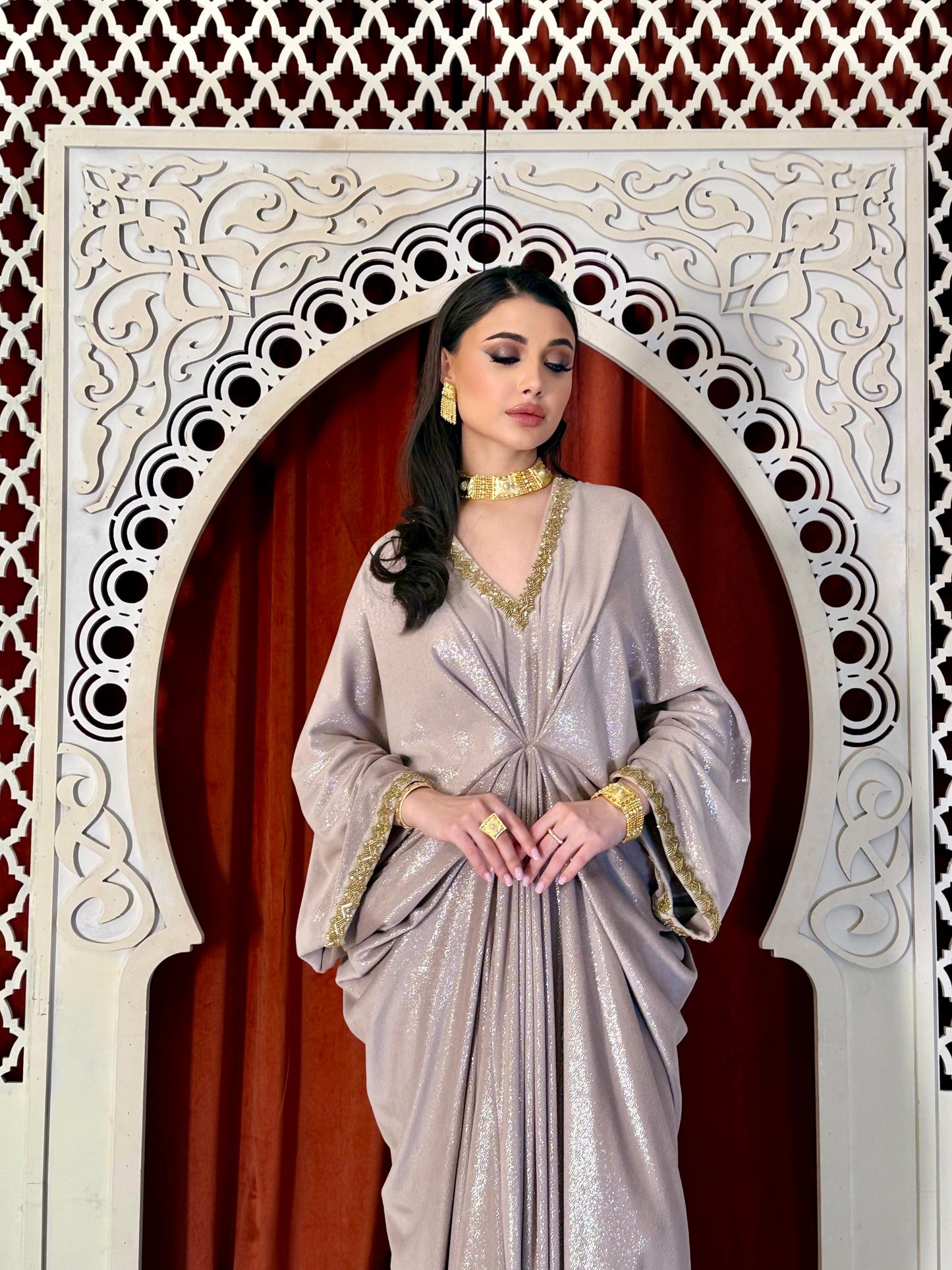 Velvet Draped Kaftan- Cream