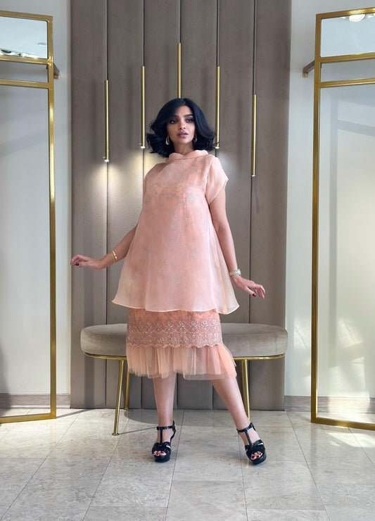 Organza Kaftan Dress- Blush pink