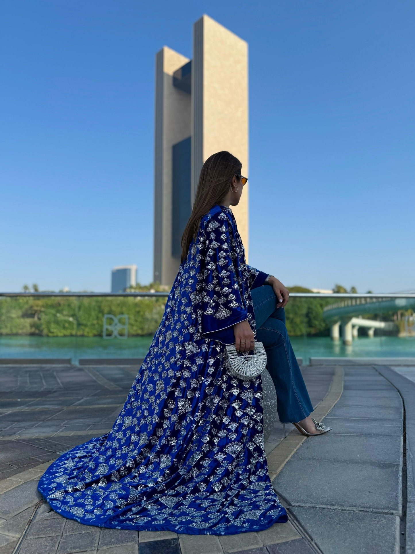 Velvet Bisht - Royal Blue x silver Embellishments