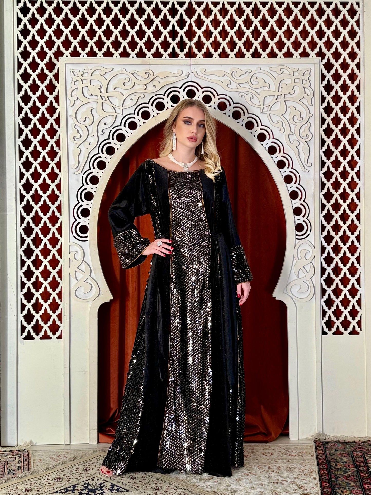 Velvet Sequin Kaftan- Black
