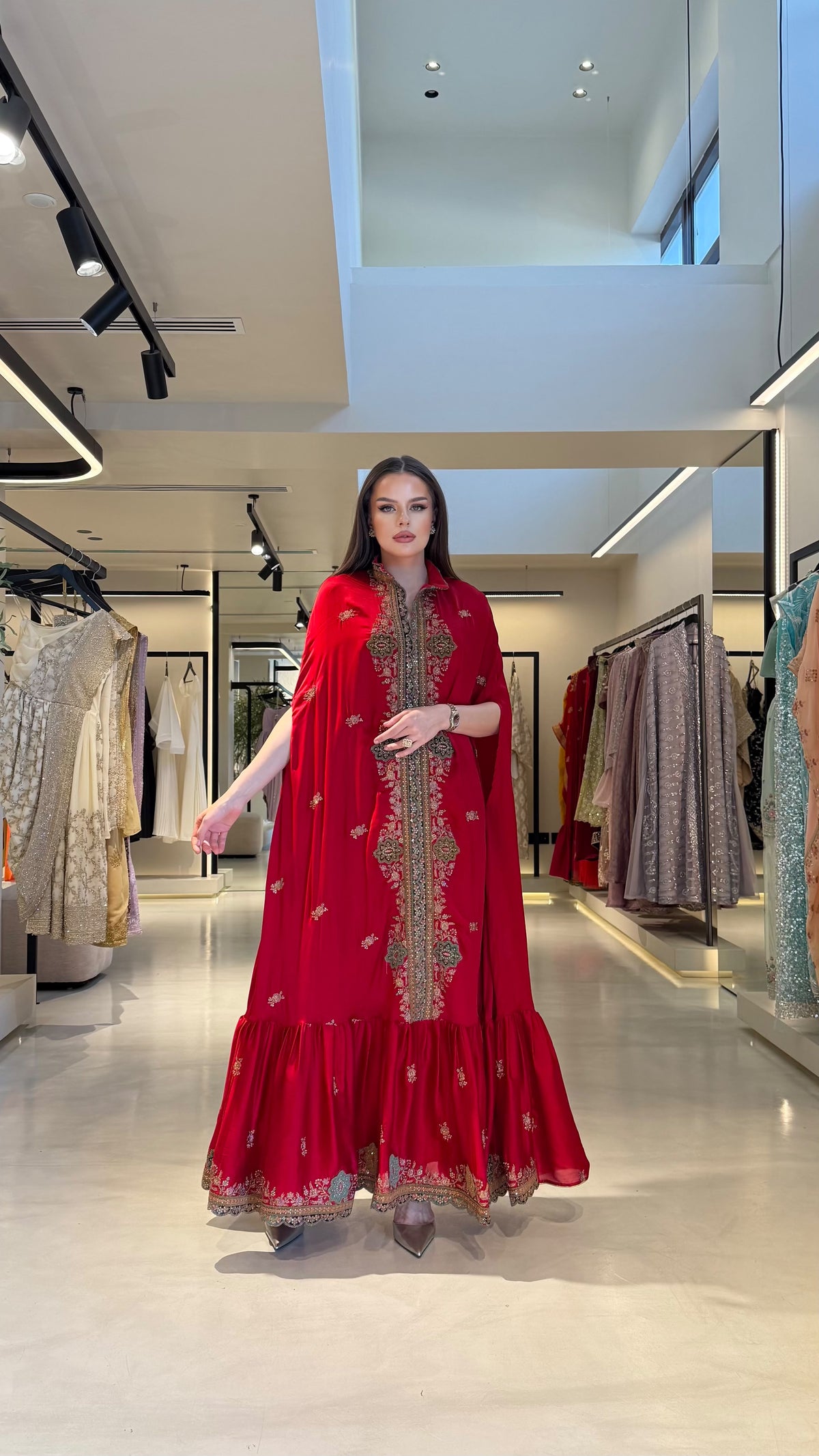 Ruffles Cape Jelwa kaftan -Red x Green
